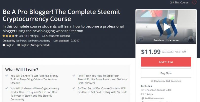 Be A Pro Blogger! The Complete Steemit Cryptocurrency Course