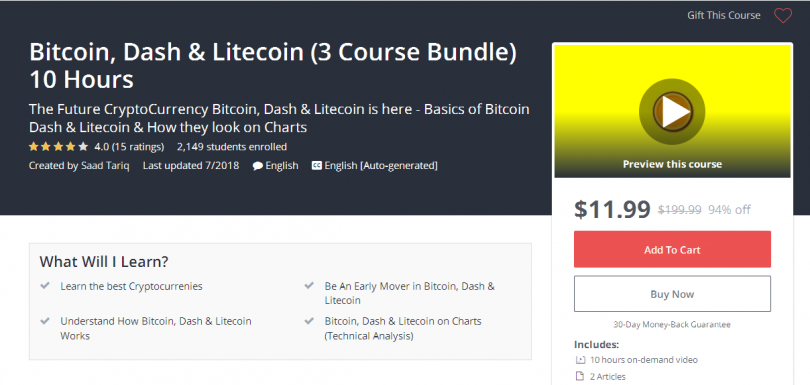 Bitcoin, Dash & Litecoin (3 Course Bundle) 10 Hours