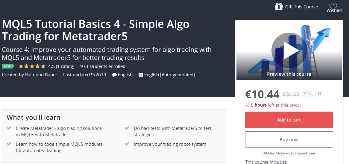 [Download] MQL5 Tutorial Basics 4 - Simple Algo Trading for Metatrader5